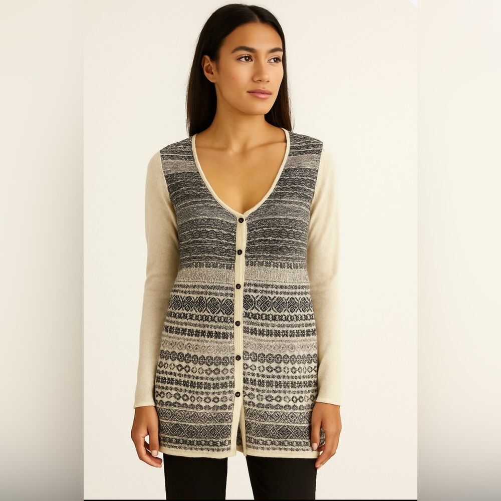 Free People Gray Nordic Fair Isle Cardigan Sz M